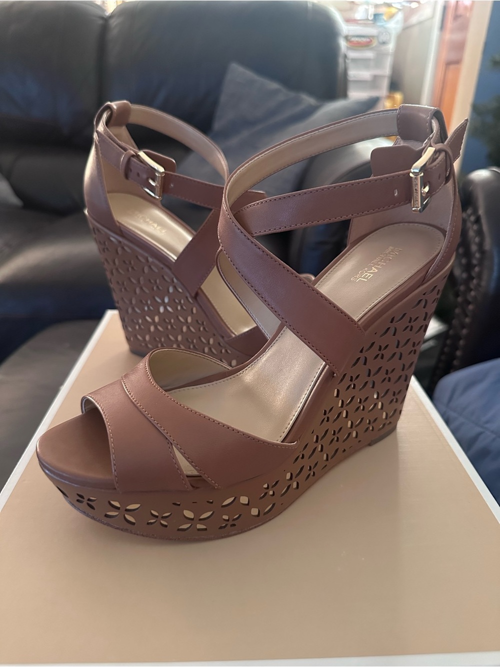 Michael Kors Sienna Floral Leather Wedges